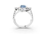Silver Double Halo Fancy Blue Cushion Cut Diamond Split Shank Prong Setting Ring_9