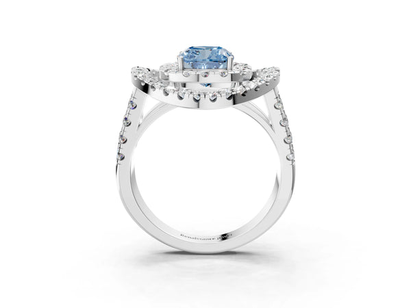Sterling Silver Cushion Cut Halo Engagement Ring Setting for Fancy Blue Center - Design RJ-762