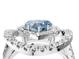 Silver Double Halo Fancy Blue Heart Cut Diamond Split Shank Prong Setting Ring_10