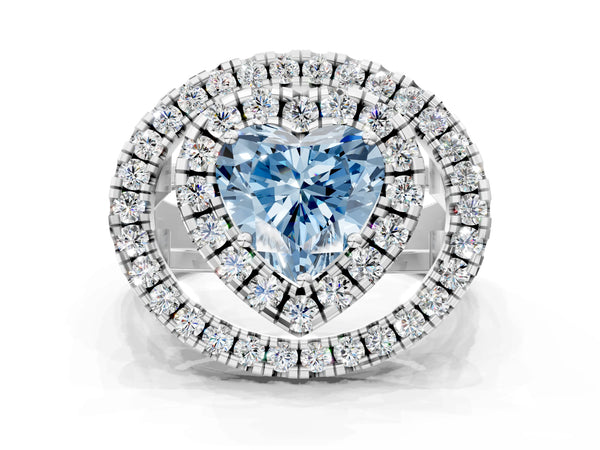 Sterling Silver Heart-Shaped Halo Engagement Ring Setting for Fancy Blue Center - Design RJ-762
