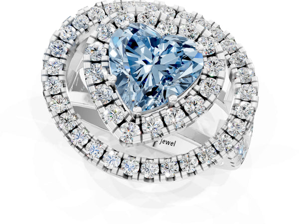 Sterling Silver Heart-Shaped Halo Engagement Ring Setting for Fancy Blue Center - Design RJ-762