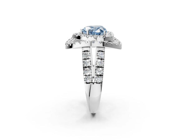 Sterling Silver Heart-Shaped Halo Engagement Ring Setting for Fancy Blue Center - Design RJ-762