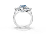 Silver Double Halo Fancy Blue Heart Cut Diamond Split Shank Prong Setting Ring_9