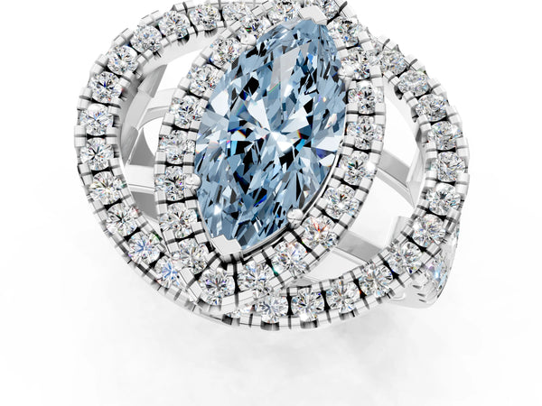 Sterling Silver Marquise Halo Engagement Ring Setting for Fancy Blue Center - Design RJ-762