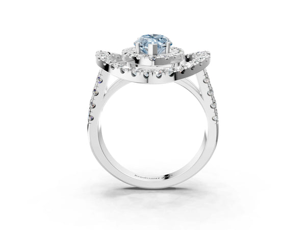 Sterling Silver Marquise Halo Engagement Ring Setting for Fancy Blue Center - Design RJ-762