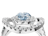 Silver Double Halo Fancy Blue Oval Cut Diamond Split Shank Prong Setting Ring_10