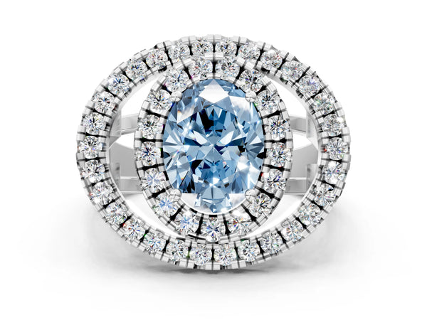 Sterling Silver Oval Halo Engagement Ring Setting for Fancy Blue Center - Design RJ-762