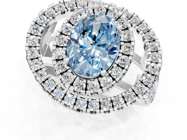Sterling Silver Oval Halo Engagement Ring Setting for Fancy Blue Center - Design RJ-762