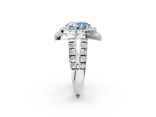 Sterling Silver Oval Halo Engagement Ring Setting for Fancy Blue Center - Design RJ-762