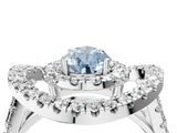 Silver Double Halo Fancy Blue Pear Cut Diamond Split Shank Prong Setting Ring_10