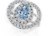 Silver Double Halo Fancy Blue Pear Cut Diamond Split Shank Prong Setting Ring_7