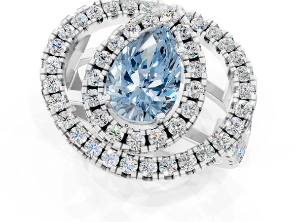 Sterling Silver Pear-Shaped Halo Engagement Ring Setting for Fancy Blue Center - Design RJ-762