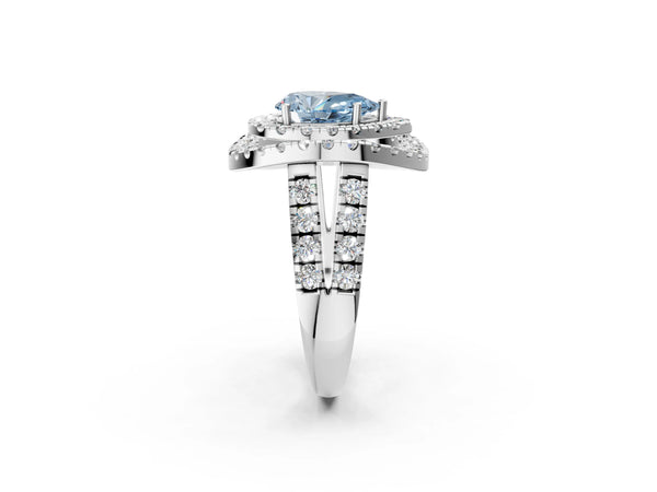 Sterling Silver Pear-Shaped Halo Engagement Ring Setting for Fancy Blue Center - Design RJ-762