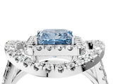 Silver Double Halo Fancy Blue Princess Cut Diamond Split Shank Prong Setting Ring_10