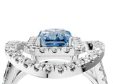 Silver Double Halo Fancy Blue Radiant Cut Diamond Split Shank Prong Setting Ring_10