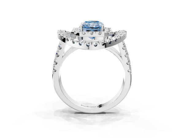 Sterling Silver Radiant Cut Halo Engagement Ring Setting for Fancy Blue Center - Design RJ-762