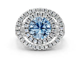 Silver Double Halo Fancy Blue Round Cut Diamond Split Shank Prong Setting Ring_6