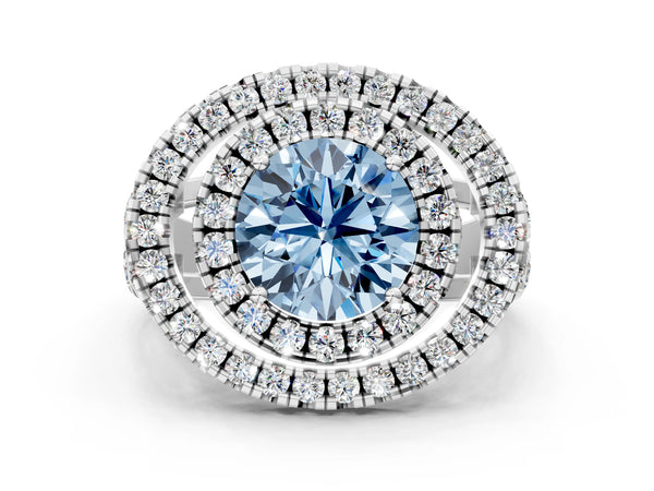 Sterling Silver Round Halo Engagement Ring Setting for Fancy Blue Center - Design RJ-762