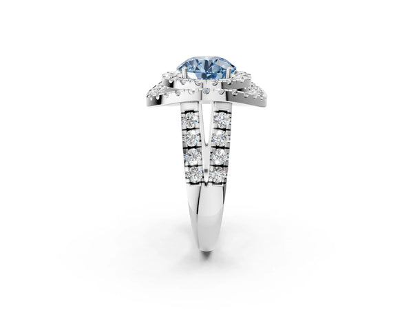 Sterling Silver Round Halo Engagement Ring Setting for Fancy Blue Center - Design RJ-762