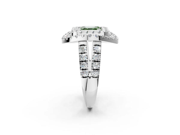 Sterling Silver Asscher Cut Halo Engagement Ring Setting for Fancy Green Center - Design RJ-762