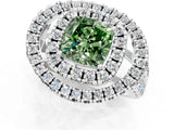 Silver Double Halo Fancy Green Cushion Cut Diamond Split Shank Prong Setting Ring_7