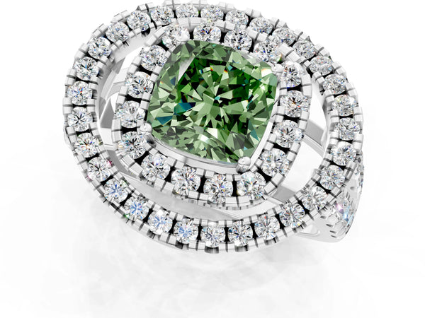 Sterling Silver Cushion Cut Halo Engagement Ring Setting for Fancy Green Center - Design RJ-762