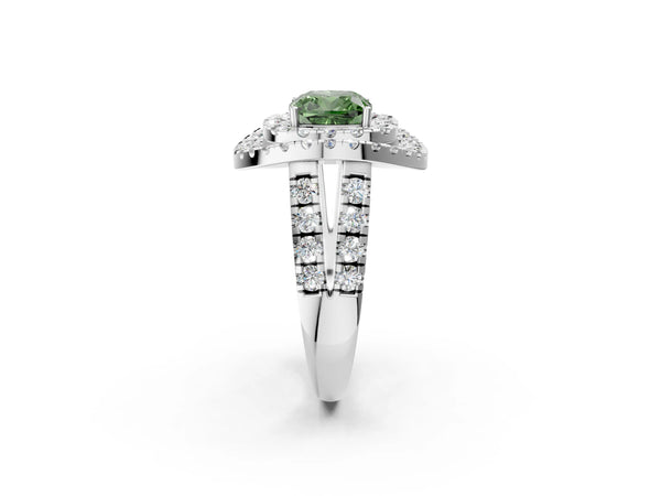 Sterling Silver Cushion Cut Halo Engagement Ring Setting for Fancy Green Center - Design RJ-762