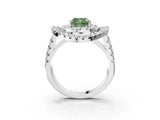 Silver Double Halo Fancy Green Cushion Cut Diamond Split Shank Prong Setting Ring_9