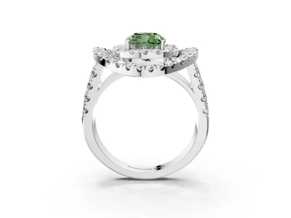 Sterling Silver Cushion Cut Halo Engagement Ring Setting for Fancy Green Center - Design RJ-762