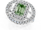 Silver Double Halo Fancy Green Emerald Cut Diamond Split Shank Prong Setting Ring_7