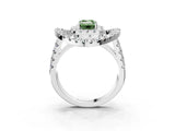 Silver Double Halo Fancy Green Emerald Cut Diamond Split Shank Prong Setting Ring_9