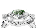 Silver Double Halo Fancy Green Heart Cut Diamond Split Shank Prong Setting Ring_10