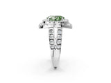 Silver Double Halo Fancy Green Oval Cut Diamond Split Shank Prong Setting Ring_8