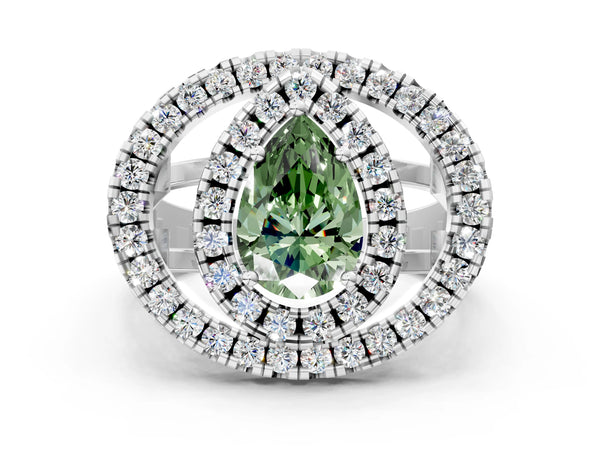 Sterling Silver Pear-Shaped Halo Engagement Ring Setting for Fancy Green Center - Design RJ-762