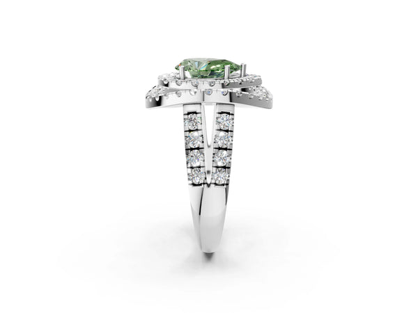Sterling Silver Pear-Shaped Halo Engagement Ring Setting for Fancy Green Center - Design RJ-762