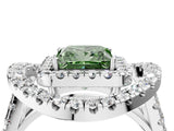 Silver Double Halo Fancy Green Princess Cut Diamond Split Shank Prong Setting Ring_10
