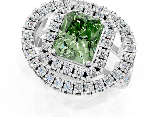 Sterling Silver Radiant Cut Halo Engagement Ring Setting for Fancy Green Center - Design RJ-762