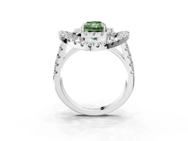 Sterling Silver Radiant Cut Halo Engagement Ring Setting for Fancy Green Center - Design RJ-762
