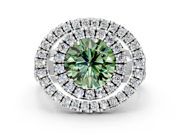 Sterling Silver Round Halo Engagement Ring Setting for Fancy Green Center - Design RJ-762