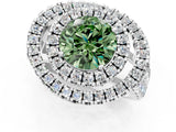 Silver Double Halo Fancy Green Round Cut Diamond Split Shank Prong Setting Ring_7