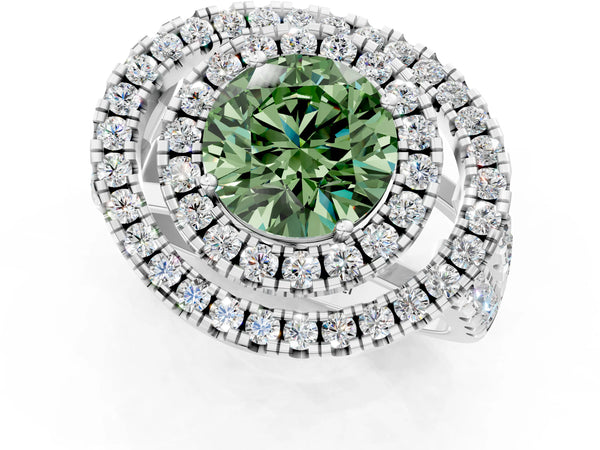 Sterling Silver Round Halo Engagement Ring Setting for Fancy Green Center - Design RJ-762