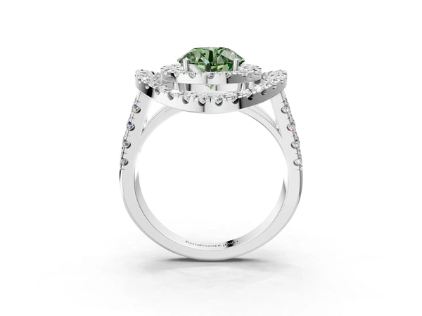 Sterling Silver Round Halo Engagement Ring Setting for Fancy Green Center - Design RJ-762