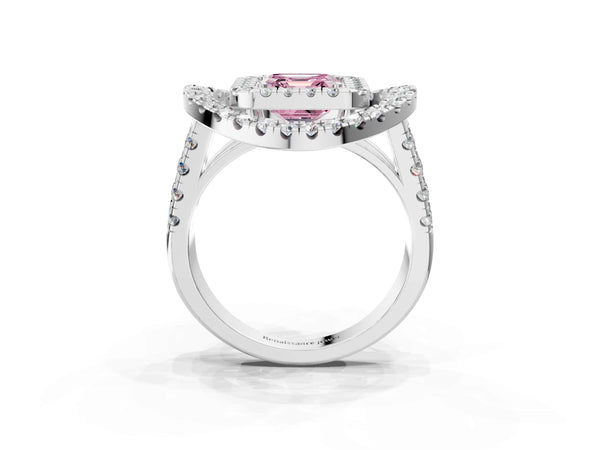 Sterling Silver Asscher Cut Halo Engagement Ring Setting for Fancy Pink Center - Design RJ-762