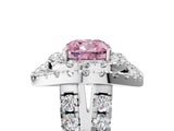 Silver Double Halo Fancy Pink Cushion Cut Diamond Split Shank Prong Setting Ring_11