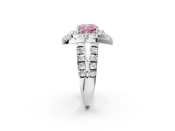 Sterling Silver Cushion Cut Halo Engagement Ring Setting for Fancy Pink Center - Design RJ-762