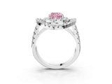 Silver Double Halo Fancy Pink Cushion Cut Diamond Split Shank Prong Setting Ring_9