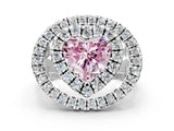 Silver Double Halo Fancy Pink Heart Cut Diamond Split Shank Prong Setting Ring_6