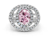 Silver Double Halo Fancy Pink Oval Cut Diamond Split Shank Prong Setting Ring_6