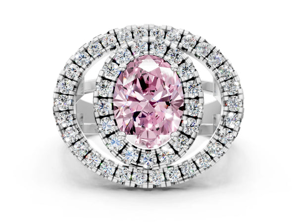 Sterling Silver Oval Halo Engagement Ring Setting for Fancy Pink Center - Design RJ-762