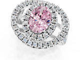 Silver Double Halo Fancy Pink Oval Cut Diamond Split Shank Prong Setting Ring_7